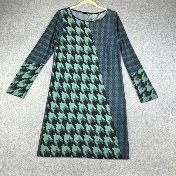 Tibi Dress Women M Green Blue Geometric Houndstooth Long Sleeve Everyday Career* - Picture 1 of 15